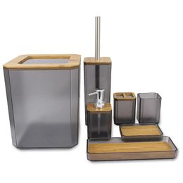 Sets 7Pcs Bamboo Bathroom Accessories Set Toothbrush Holder Soap Lotion Dispenser Soap Dish Toilet Brush Trash Can Bathroom Kits