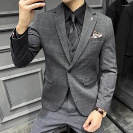 Men's Suits 2024 High-grade Yarn-dyed Fabric (suit Vest Trousers) Wedding Fashion All-in-one Plaid Suit Three-piece Green
