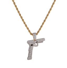 Hip Hop Jewelry Iced Out Goldsilver Color Plated Gun Pendant Necklace Micro Pave Zircon Charm Chain for Men3281343