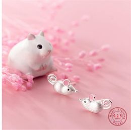 WANTME 100 925 Sterling Silver Jewelry 3D Personalized Rat Mouse Stud Earrings For Women Girls Fashion Animal Pendientes Mujer 214077047