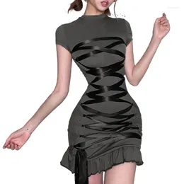 Casual Dresses European And American Style Autumn Winter Women's Round Neck Short Sleeved Tie Fitting Bottom Up Dress