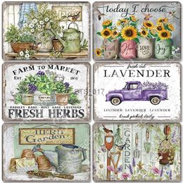 Metal Painting Garden Tin Signs Metal Plaque Lavender Fresh Herbs Lemonade Metal Poster Vintage Wall Decor for Cafe Farmhouse Kitchen Home