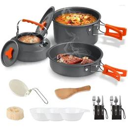 Cookware Sets Camp Supplies Kitchen Set Camping Tourism Outdoor Cooking Pots Tableware For Fork Spoon Equipment Gadgets