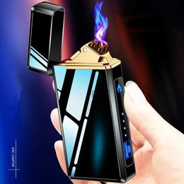 Lighters New Electric Touch Induction Arc USB Lighter Metal Outdoor Windproof Pulse Flameless Power Display DIY Custom Lighter Men's Gift YQ240124