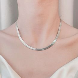Chaosheng's Pure Sier Minimalist Style Flat Snake Bone Chain with Hip-hop Trend and Niche Design, Versatile Necklace