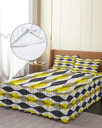 Bed Skirt Water Drop Shape Geometric Texture Ripple Yellow Fitted Bedspread With Pillowcases Mattress Cover Bedding Set