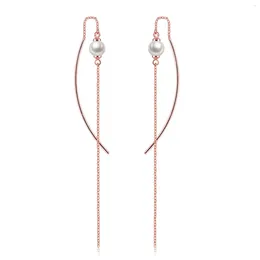 Dangle Earrings Elegant Ear Line Drop Piercing For Women Simple Tassel Imitation Pearl Rose Gold Colour Earing Fashion Jewellery KC153