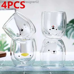Wine Glasses 4PCS Creative Cute Double Wall Glass Mug 250ml Bear Cat Dog Duck Animal Glass Mug Cute Beer Milk Coffee Cup Valentine's Day Gift Q240124