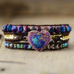 Bracelets Spiritual Big Heart Center Stone Wristband Leather Wrap Bracelet Handmade Vintage Girls Anxiety Bohemia Jewelry