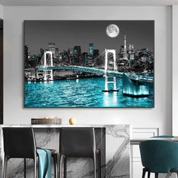 Paintings New York Urban Skyline Landscape Wall Art Canvas Painting Abstract Neon Building Posters Prints Picture for Living Room Decor