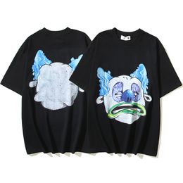 Men Women T-Shirt Cartoon Print Black Round Neck Short Sleeve Tee Loose Tops