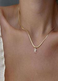 necklace Wearring inlaid diamond R letter bone chain fashion cool wind advanced feeling plated 18K Gold206y4060659