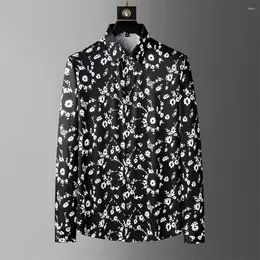 Men's Casual Shirts Brand Clothing Flower Men 2024 Spring Long Sleeved Business Formal Dress Social Party Streetwear Blouse 5XL