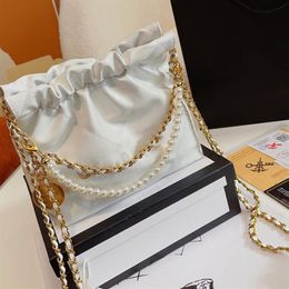 Pearl Chain Handbag Beach Tote Calfskin Gold Silver Metal Shoulder Bag Purses for Women High Capacity Shopping Chain Wallet Ladies348b