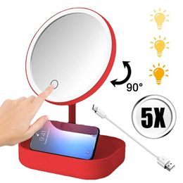 Mirrors Led Makeup Mirrors with Llights 5x Magnifying Portable Round Travel Desktop Vanity Mirror Infinity Light Up Smart Cosmetics Tool