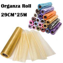 25M x 29CM pure organic roller blind fabric chair belt bow table runner Swag DIY for wedding party birthday event decoration 240124