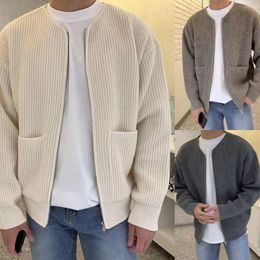 Men's Sweaters Autumn Winter Collarless Long Sleeve Elastic Men Knitted Cardigan Coats