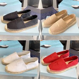 Embroidered lettering linen slip on Espadrilles shoes Straw Sole spring flats loafers luxury designers shoe women's casual luxe lounge low top dress shoes