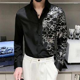 Men's Casual Shirts Floral -Stamped Print Luxury For Men Long Sleeve Silky Spring High Quality Easy Care Slim Fit Camisas De Hombre