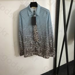 Leopard Print Silk Shirt Women Fashion Loose Button Long Sleeve Lapel Tie Shirt Vintage Print