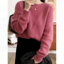 Women's Sweaters 2024 Autumn Winter Mohair Knitted Loose Pullover Fashion Women O Neck Long Sleeve Imitation Mink Soft Beautiful Sweater