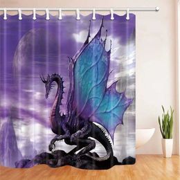 Shower Curtains Mediaeval Fantasy Theme Purple Dragon Shower Curtain Magic Animals Polyester Fabric Bath Curtain Bathroom Showers Curtains Sets