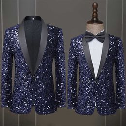 Men's Suits glitter change Colour flash bar DJ nightclub stage show suit host singer navy blue coat L231130