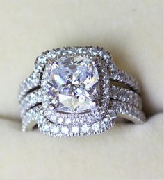 Victoria Wieck Cushion cut 8mm Diamond 10KT White Gold Filled Lovers 3in1 Engagement Wedding Ring Set Sz 5112173176