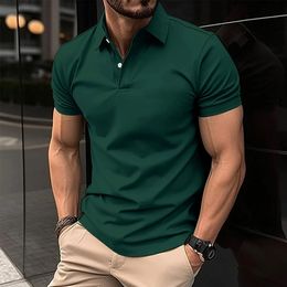 Vendendo camisa polo de manga curta masculina turn down colarinho botão cor pura topo verão casual conforto roupas masculinas 240118