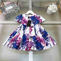 Luxury girl dress Short sleeve child skirt Size 90-160 Complete labels baby clothes Wisteria flower print kids frock Jan20