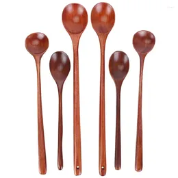 Coffee Scoops 6 Pieces Wooden Spoons Kitchen Serving Long Handle Soup Cooking Tasting For Eating Mixing Stirring