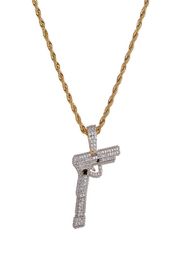 Hip Hop Jewellery Iced Out Goldsilver Colour Plated Gun Pendant Necklace Micro Pave Zircon Charm Chain for Men8111800