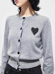 Women's Knits Knitted Cropped Cardigan O-Neck Warm Long Sleeve Grey Sweaters Jackets Embroidery Slim Autumn Single Breasted Women