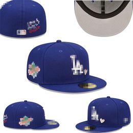 Men's Baseball Fitted Hats Classic Royal Blue Red Colour Angeles" Hip Hop Sport Full Closed patched Caps Chapeau Stitch Brown F-4