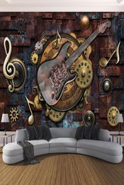 Custom Po Wallpaper For Walls 3D Retro Guitar Musical Notes Bar KTV Restaurant Cafe Background Wall Paper Mural Wall Art 3D1509439