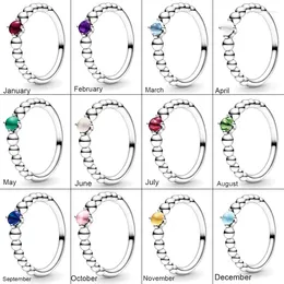 Cluster Rings 2024 925 Silver 12 Months Colorful Birthstone Beaded With Crystal Pandor For Women Birthday Gift Fine Jewelry