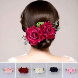 Hair Clips Romantic Headpiece Double Silk Bridal Hairpin Wedding Accessories Rose Flower Comb Clip