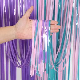 Girl Little Mermaid Theme Birthday Party Background Decoration Tassel Pink Blue Edge Curtain Wedding Flash Curtain Decoration 240124