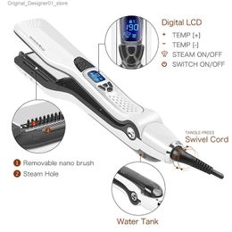 Hair Straighteners Professional Straightener Heating Hot Combs Dual Voltage Titanium Curling Iron Steam Flat Wide Plates Tools Q240124