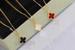 Brand Luxury 9mm Mini Clover Pendant Womens 18k Gold Black Red Green Stone Elengant Choker Necklace Jewelry D64A EC2V LNMH