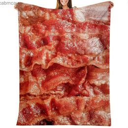 Blankets Soft and Warm Bacon Print Flannel Blanket for Couch Sofa Office Bed Camping and Travelling Fun and Funny Food Throw Blanket