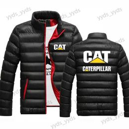 Men's Jackets 2023 Autumn Winter CAT Caterpillar Print Casual Solid Colour Stand-up Collar Design Trendy Coat Popular Zipper Padded Jacket T240124