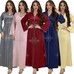 Ethnic Clothing Eid Party Satin Elegant Hooded Abaya Women Muslim Maxi Dresses Ramadan Diamonds Djellaba Turkey Evening Arab Dubai Gown