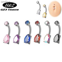 Navel Bell Button Rings 14G Piercing Belly Button Rings G23 Titanium Water Droplet Zircon Navel Piercing Ombligo Belly Button Nailing Body Jewellery Women YQ240125