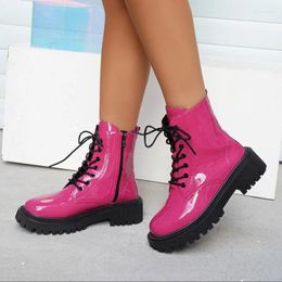 Boots Autumn Candy Female English Style Thick Sole Lace Up Mid Barrel Motorcycle Short