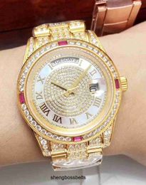 yellow gold luxury Iced out Diamond watch men 40mm DAYDATE automatic mechanical 3A sweeping popular brand 16233 Sapphire glass