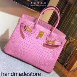 Handbag Platinum Designer Full Handmade Original Real Crocodile Leather Bag 30cm Women's Pink