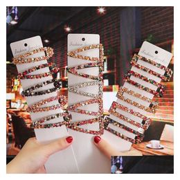 Hair Clips & Barrettes Fashion Rhinestone Hair Clip Geometric Diamond Bb Grips For Women Colored Bang Clips Crystal Wholesale Drop De Dhgye