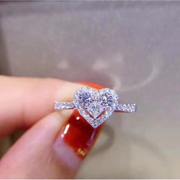 Rings Lady's Classic solid 925 Sterling Silver ring Simulated Diamond Heart Rings Wedding Brand Jewellery for Women size 4,5,6,7,8,9,10