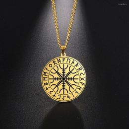 Pendant Necklaces Viking Jewellery Norse Runic Circle Necklace Men Women Magical Staves Scandinavian Compass Rune Amulet Collier With Chain